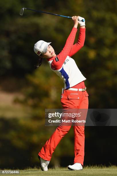 Yuting Seki of China hits her tee shot on the 2nd hole during the second round of the Itoen Ladies Golf Tournament 2017 at the Great Island Club on...