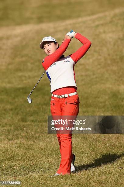 Yuting Seki of China plays her approach shot on the 1st hole during the second round of the Itoen Ladies Golf Tournament 2017 at the Great Island...