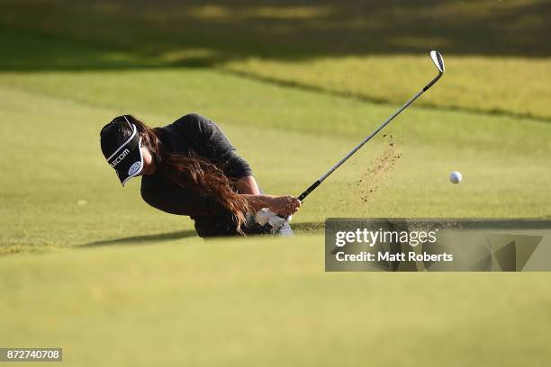 Jennifer Hirano of the United States hits out of the bunker on the 11th hole during the second round of the Itoen Ladies Golf Tournament 2017 at the...