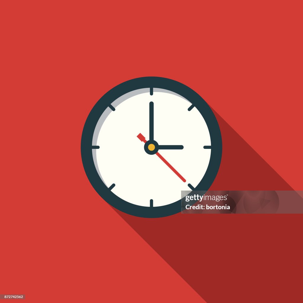 Tiempo plano diseño educación icono con sombra lateral