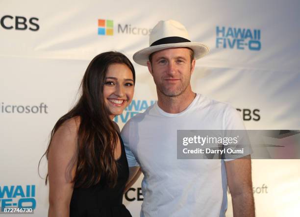 Teilor Grubbs and Scott Caan attend the Sunset on the Beach event celebrating season 8 of "Hawaii Five-0" at Queen's Surf Beach on November 10, 2017...