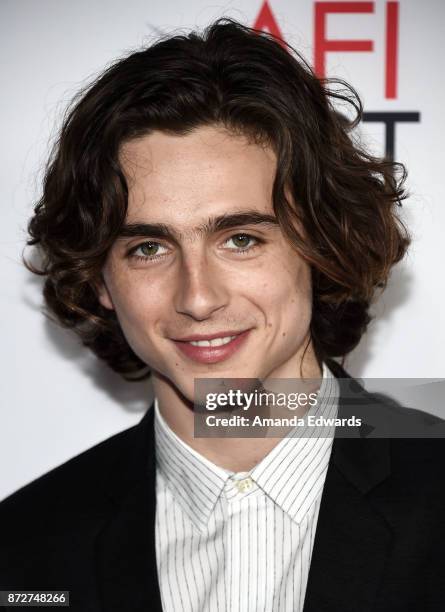 Actor Timothee Chalamet arrives at the AFI FEST 2017 Presented By Audi screening of "Call Me By Your Name" at the TCL Chinese Theatre on November 10,...