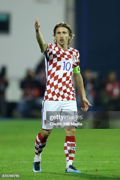 Luka Modric of Croatia waves to his teammates during the FIFA 2018 World Cup Qualifier play-off first leg match between Croatia and Greece at...