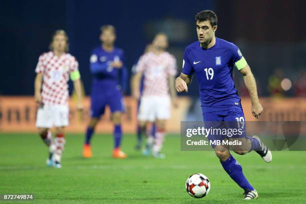 Sokratis Papastathopoulos of Greece controls the ball during the FIFA 2018 World Cup Qualifier play-off first leg match between Croatia and Greece at...