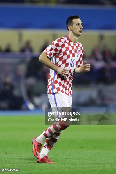 Nikola Kalinic of Croatia runs during the FIFA 2018 World Cup Qualifier play-off first leg match between Croatia and Greece at Maksimir Stadium on...