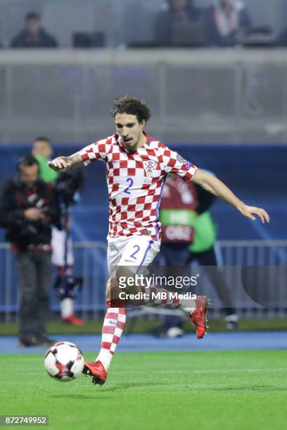 Sime Vrsaljko of Croatia controls the ball during the FIFA 2018 World Cup Qualifier play-off first leg match between Croatia and Greece at Maksimir...