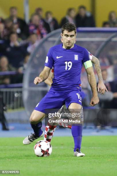 Sokratis Papastathopoulos of Greece controls the ball during the FIFA 2018 World Cup Qualifier play-off first leg match between Croatia and Greece at...