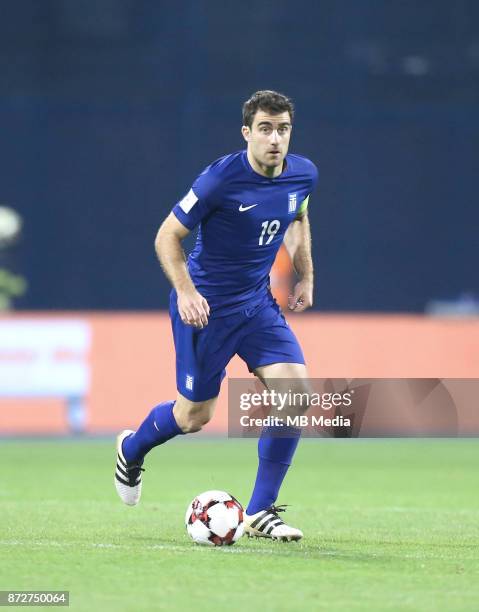 Sokratis Papastathopoulos of Greece controls the ball during the FIFA 2018 World Cup Qualifier play-off first leg match between Croatia and Greece at...