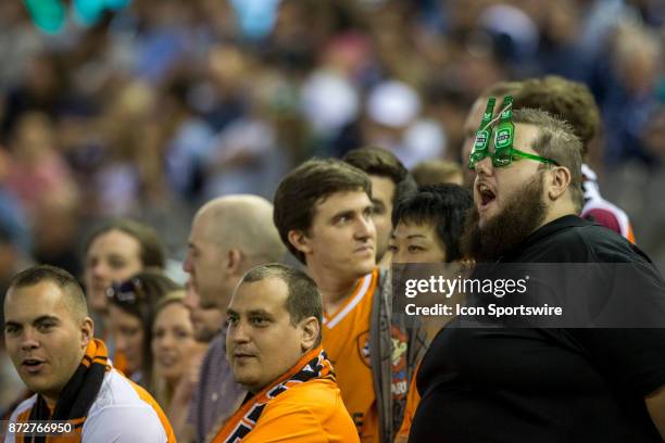 Brisbane Roar fan with beer goggles on watches the game during Round 6 of the Hyundai A-League Series between Melbourne Victory FC and Brisbane Roar...