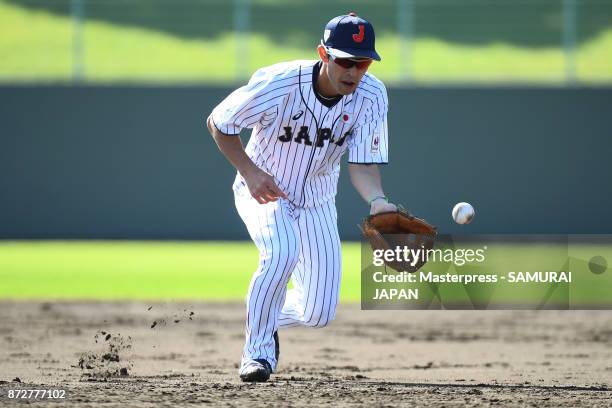 Shuta Tonosaki of Samurai Japan in action during a Japan training session on November 11, 2017 in Miyazaki, Japan.