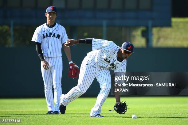 Louis Okoye of Samurai Japan in action during a Japan training session on November 11, 2017 in Miyazaki, Japan.