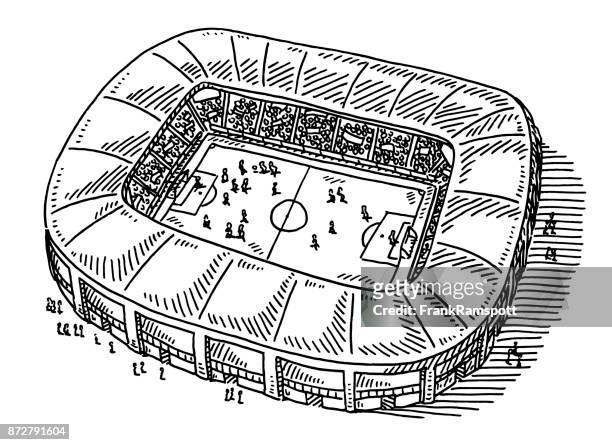 ilustrações, clipart, desenhos animados e ícones de desenho do estádio de futebol - fan