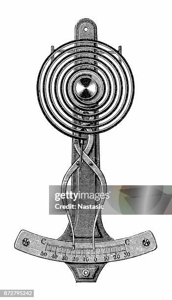 hermann-pfister's maximum-minimum metal thermometer - mercury thermometer stock illustrations