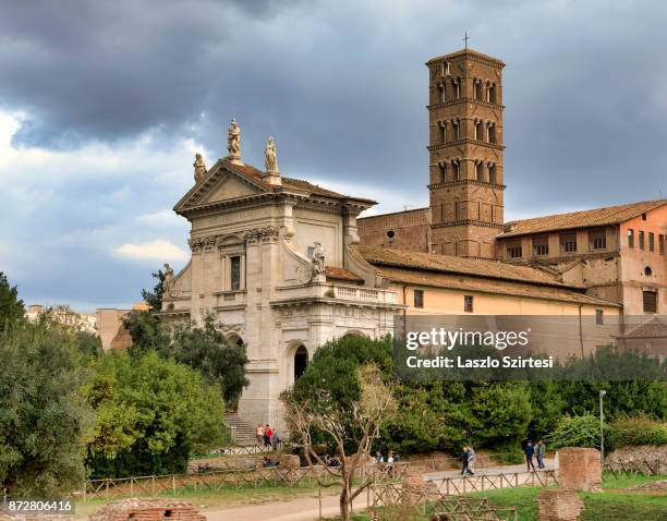 The Santa Francesca Romana Basilica is seen at the Roman Forum on October 30, 2017 in Rome, Italy. Rome is one of the most popular tourist...