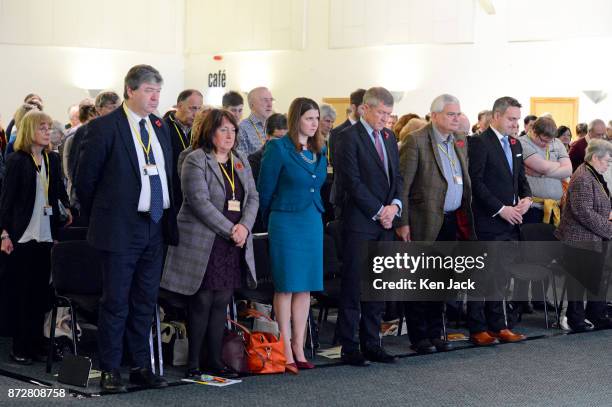 Senior Scottish Liberal Democrats prepare to observe the Armistice Day two-minute silence during the Scottish Liberal Democrats' autumn conference, L...