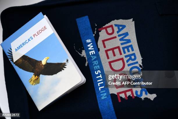 Brochure is on display at the America's Pledge launch event at the U.S. 'We Are Still In' pavilion on November 11, 2017 during the COP23 United...