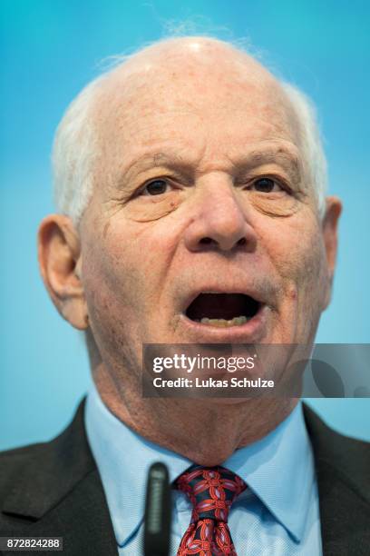 Senator Ben Cardin talks during a discussion at the America's Pledge launch event at the U.S. "We Are Still In" pavilion at the COP 23 United Nations...