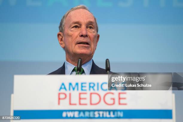 American businessman Michael Bloomberg talks at a discussion at the America's Pledge launch event at the U.S. "We Are Still In" pavilion at the COP...