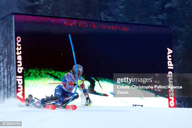 Resi Stiegler of USA in action during the Audi FIS Alpine Ski World Cup Women's Slalom on November 11, 2017 in Levi, Finland.