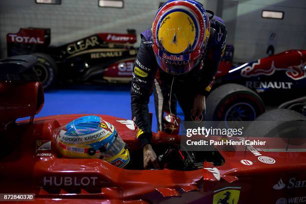 Mark Webber, Fernando Alonso, Ferrari F138, Grand Prix of Singapore, Marina Bay Street Circuit, 22 September 2013. Fernando Alonso and Mark Webber at...