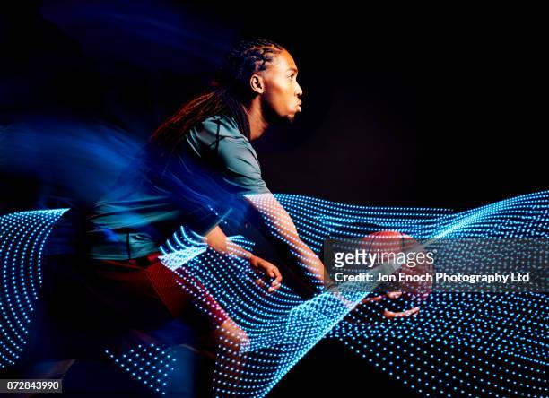 man moves with basket ball - blur sports technology stockfoto's en -beelden
