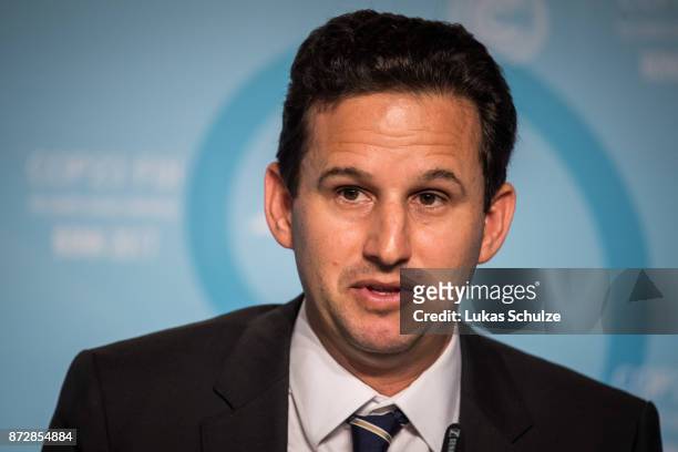Senator Brian Schatz joins a press conference during the COP 23 United Nations Climate Change Conference on November 11, 2017 in Bonn, Germany. A...