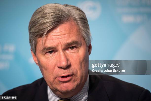 Senator Sheldon Whitehouse joins a press conference during the COP 23 United Nations Climate Change Conference on November 11, 2017 in Bonn, Germany....