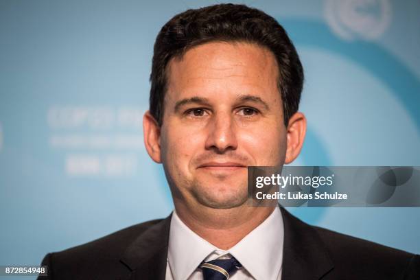 Senator Brian Schatz joins a press conference during the COP 23 United Nations Climate Change Conference on November 11, 2017 in Bonn, Germany. A...