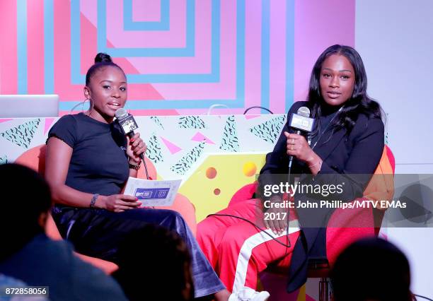 Tinea Taylor interviews Sharmadean Reid, Founder of WAH Nails during the MTV EMAs 2017 Breaks Sessions on November 11, 2017 in London, England.