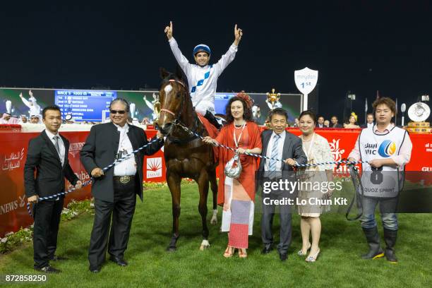 Hong Kong runner Amber Sky, trained by Ricky Yiu and ridden by Joao Moreira, wins the G1 Al Quoz Sprint at Meydan racecourse on March 29, 2014 in...