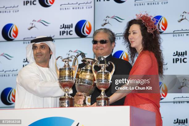 Hong Kong runner Amber Sky, trained by Ricky Yiu and ridden by Joao Moreira, wins the G1 Al Quoz Sprint at Meydan racecourse on March 29, 2014 in...