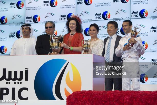 Hong Kong runner Amber Sky, trained by Ricky Yiu and ridden by Joao Moreira, wins the G1 Al Quoz Sprint at Meydan racecourse on March 29, 2014 in...