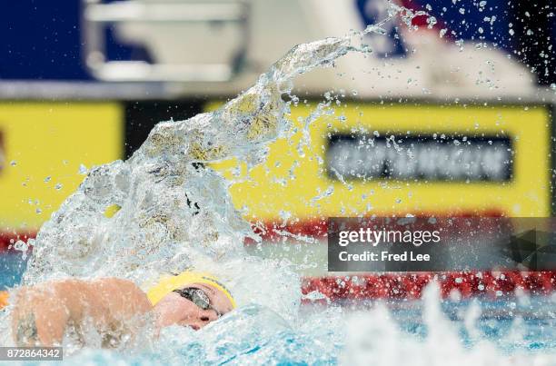 Sarah Sjostrom of Sweden competes in the Women's 100m freestyle final on day two of the FINA swimming world cup 2017 at Water Cube on November 11,...