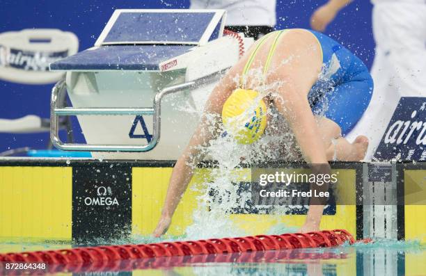 Sarah Sjostrom of Sweden competes in the Women's 100m freestyle final on day two of the FINA swimming world cup 2017 at Water Cube on November 11,...