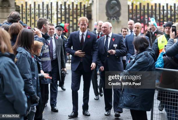 Prince Harry and RFU President John Spencer arrive ahead of the Rugby Union International match between England and Argentina at Twickenham Stadium...