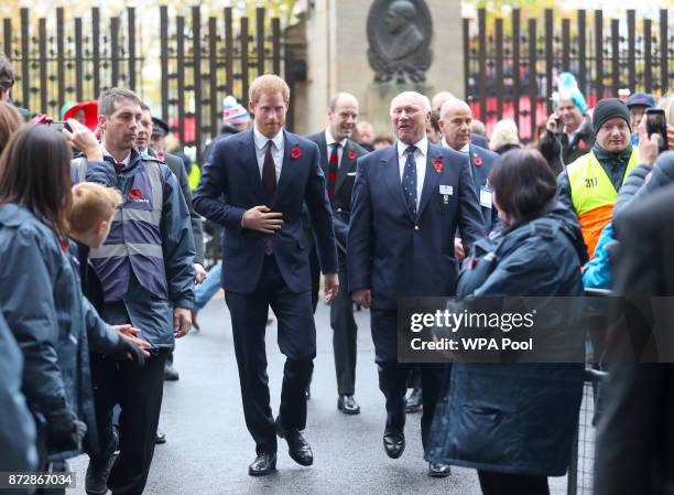 Prince Harry and RFU President John Spencer arrive ahead of the Rugby Union International match between England and Argentina at Twickenham Stadium...