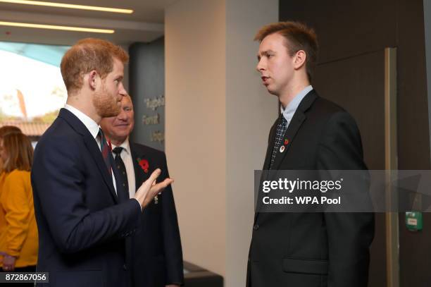 Prince Harry meets with people nominated by the RFU ahead of the Rugby Union International match between England and Argentina at Twickenham Stadium...