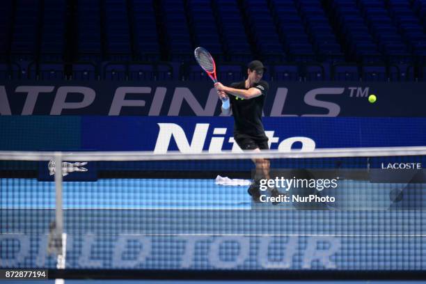 Andy Murray of Great Britain is pictured during a training session prior to the Nitto ATP World Tour Finals at O2 Arena, London on November 10, 2017.