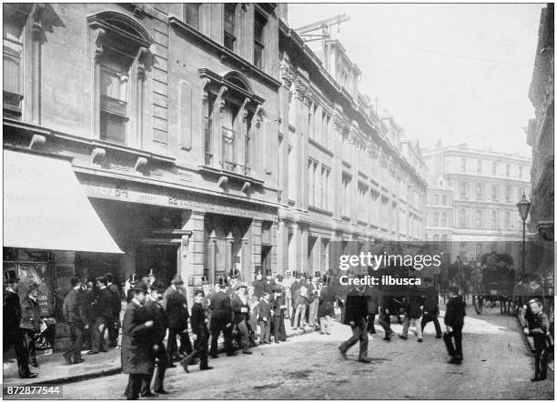 antique photograph of london: old broad street - old street london stock illustrations