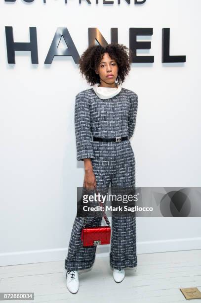 Dede Lovelace, wearing CHANEL, attends the CHANEL celebration of the launch of The Coco Club at The Wing Soho on November 10, 2017 in New York City.