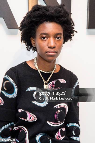 Kabrina Adams, wearing CHANEL, attends the CHANEL celebration of the launch of The Coco Club at The Wing Soho on November 10, 2017 in New York City.