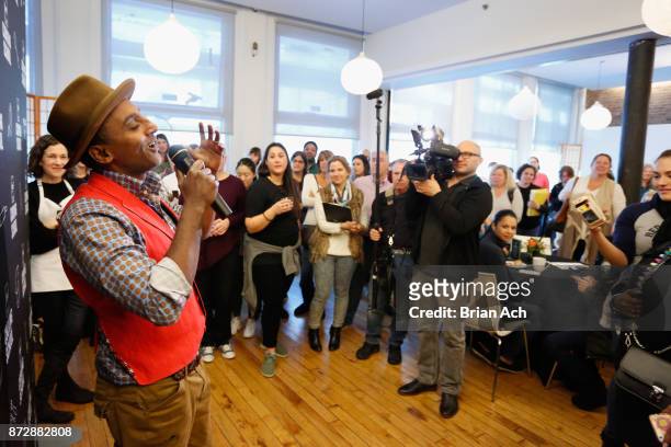 Chef Marcus Samuelsson delivers the opening remarks of Food Network Magazine's 2nd Annual Cooking School featuring Marcus Samuelsson on November 11,...