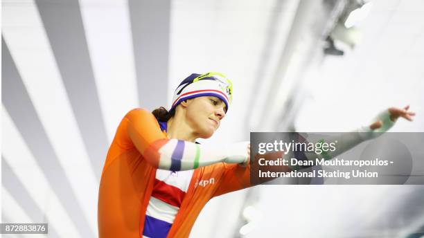 Marrit Leenstra of the Netherlands gets ready to compete in the Womens 1500m race on day two during the ISU World Cup Speed Skating held at Thialf on...