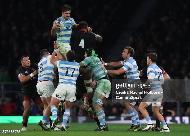 England's Courtney Lawes attempts to spoil line out ball during the Old Mutual Wealth Series match between England and Argentina at Twickenham...