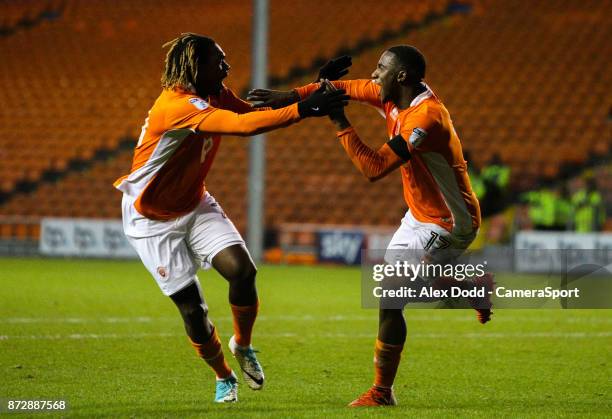 Blackpool's Viv Solomon-Otabor celebrates scoring his side's equalising goal to make the score 1-1 with Dolly Menga during the Sky Bet League One...