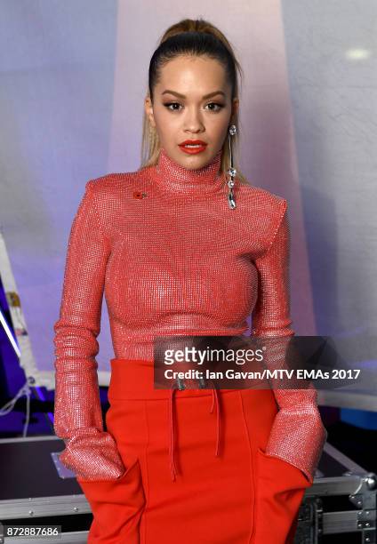 Rita Ora poses during the Velocity "On Set with Viacom" Showcase held at Ambika P3 ahead of the MTV EMAs 2017 on November 11, 2017 in London,...