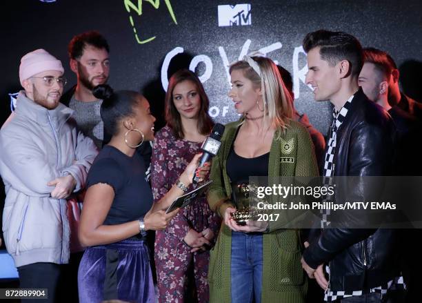 Tinea Taylor presents Mike Tompkins and Andie Case with their Cover of The Year Award during the MTV EMAs 2017 Breaks Sessions on November 11, 2017...