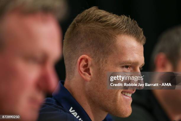 Steven Davis of Northern Ireland during a press conference prior to training session prior to the FIFA 2018 World Cup Qualifier Play-Off: Second Leg...