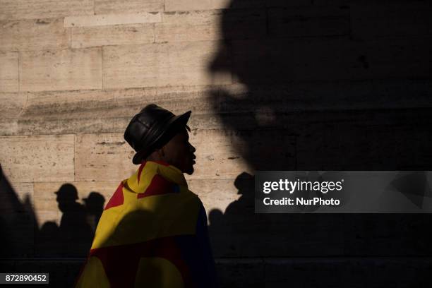 Protesters take part in an Euro-Stop demonstration to protest against European Union, italian policies and Eurozone in downtown Rome on November 11,...