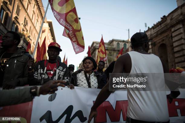 Protesters take part in an Euro-Stop demonstration to protest against European Union, italian policies and Eurozone in downtown Rome on November 11,...
